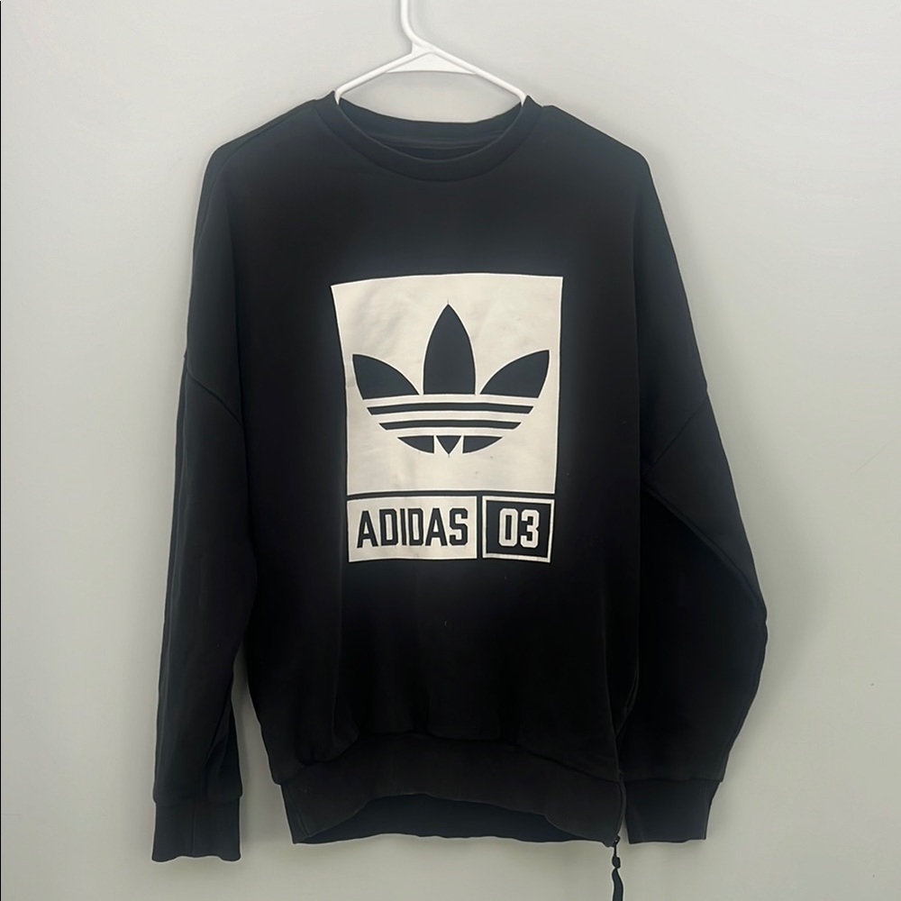 Adidas Men's Black and White Crewneck Sweater